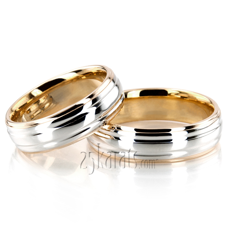 Chic Brushed Basic Carved Wedding Ring Set - view 2