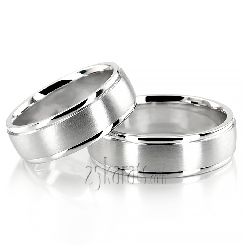 Classic Round Satin Finish Wedding Band Set - view 4