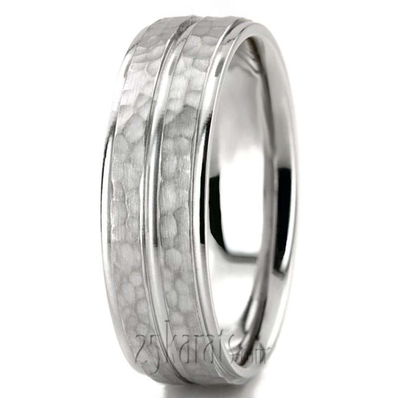 Hammered Basic Carved Wedding Band  - view 6