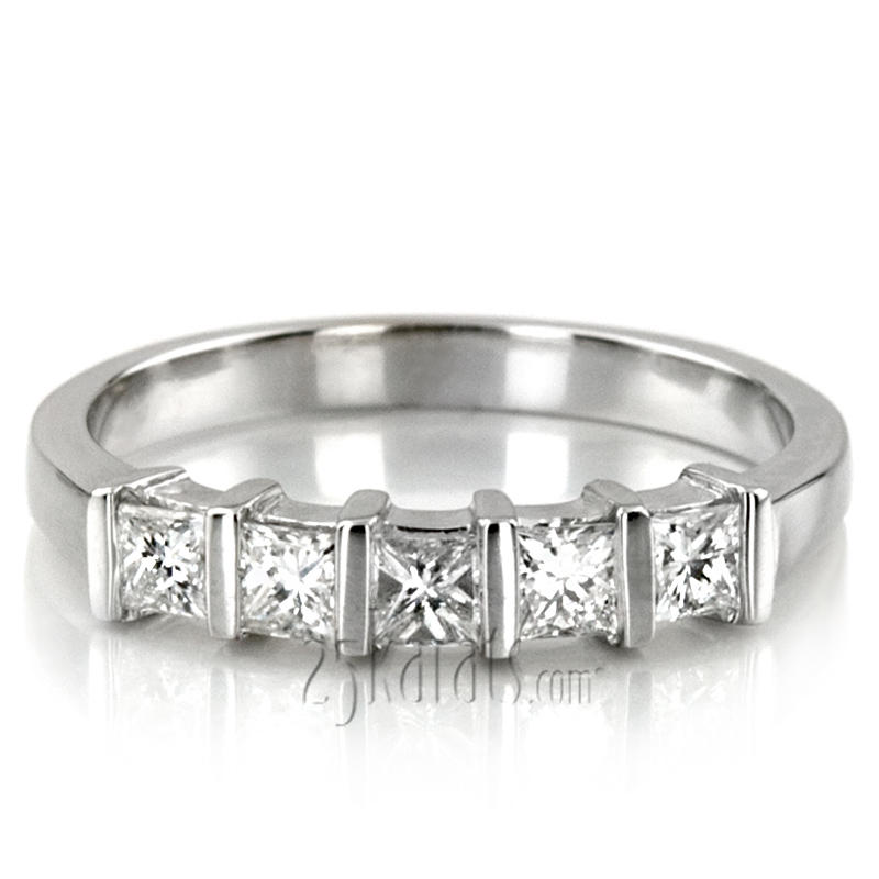 5 Stone Contemporary Bar Set Princess Cut Women Diamond  Ring (3/4 ct. tw.) - view 5