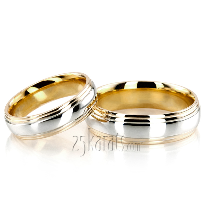 Double Step Edge Carved Design Wedding Band Set - view 5