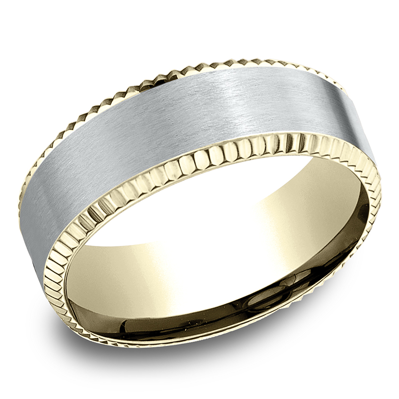 Benchmark Two Tone 8mm Comfort Fit Coin Edge Satin Center Design Band - view 2