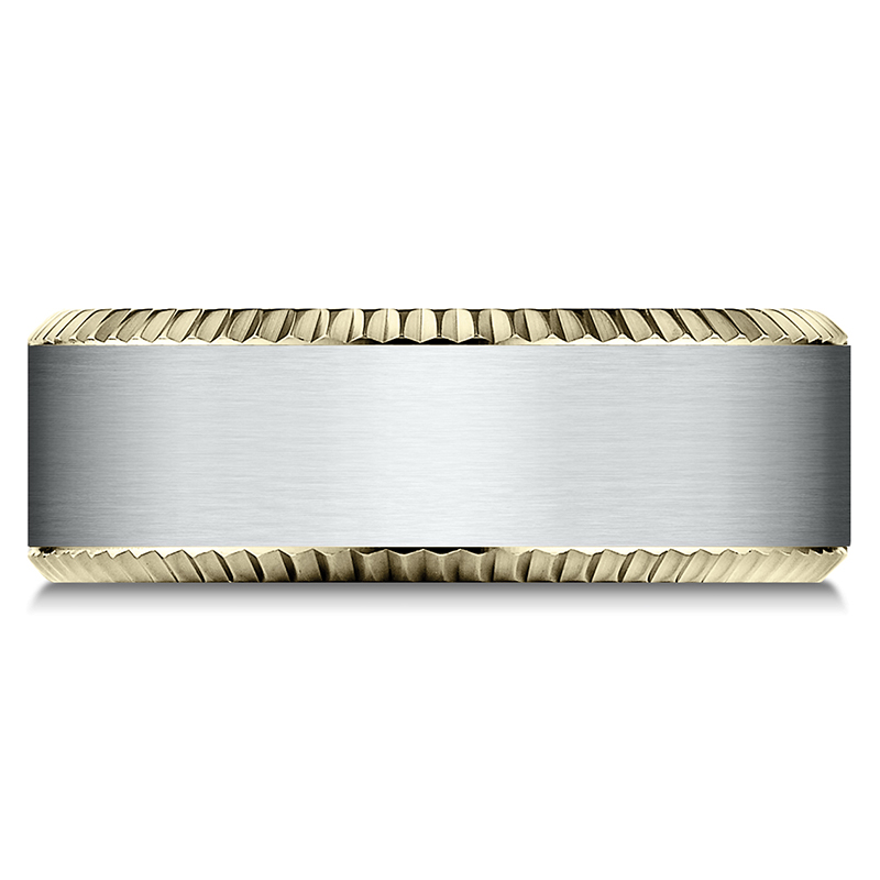 Benchmark Two Tone 8mm Comfort Fit Coin Edge Satin Center Design Band - view 3