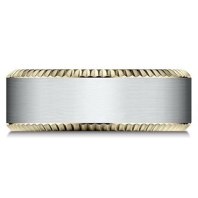 Benchmark Two Tone 8mm Comfort Fit Coin Edge Satin Center Design Band - view 3 of 3