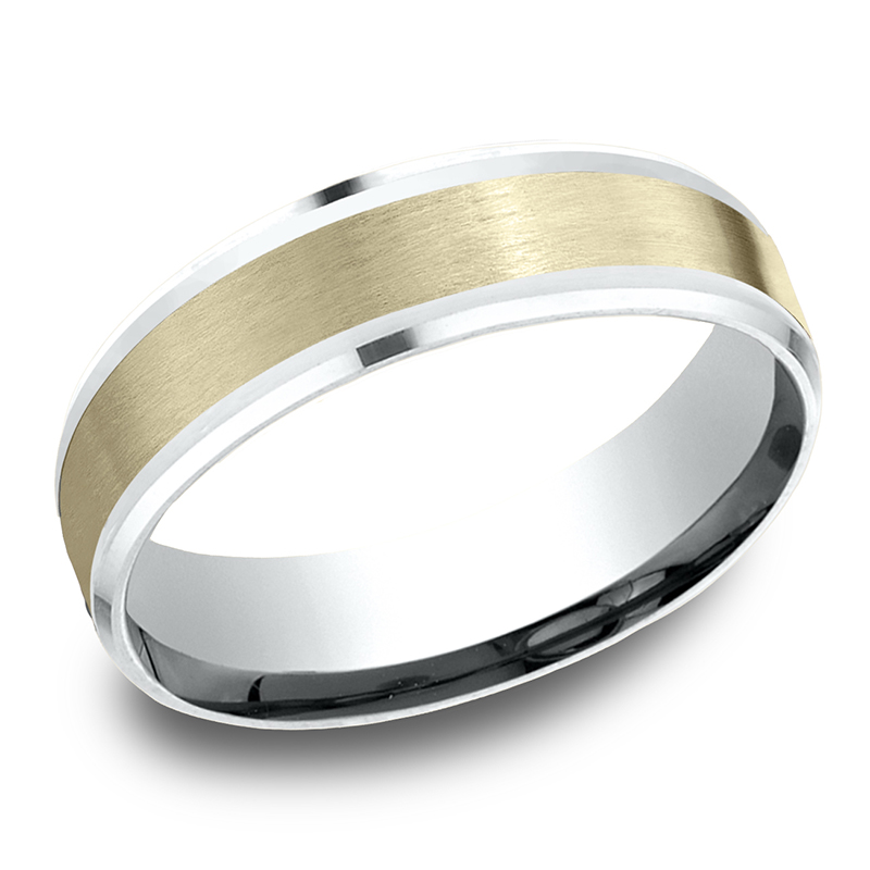 Benchmark 6mm Comfort Fit Drop Bevel Satin Finish Design Band - view 2