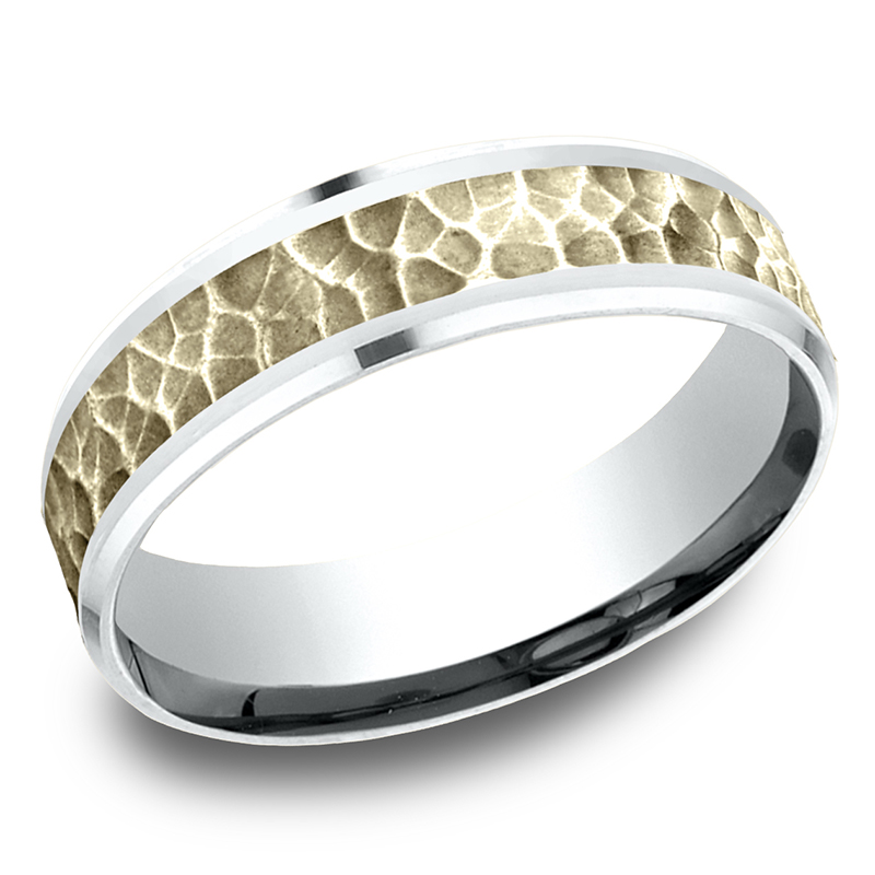 Benchmark 6mm Comfort Fit Drop Bevel Hammered Finish Design Band - view 2