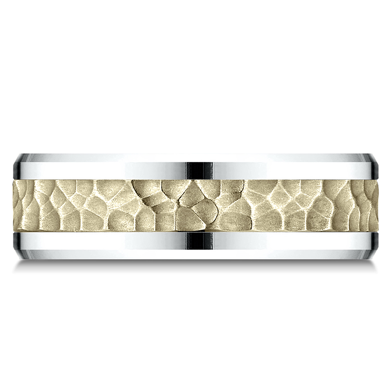 Benchmark 6mm Comfort Fit Drop Bevel Hammered Finish Design Band - view 3