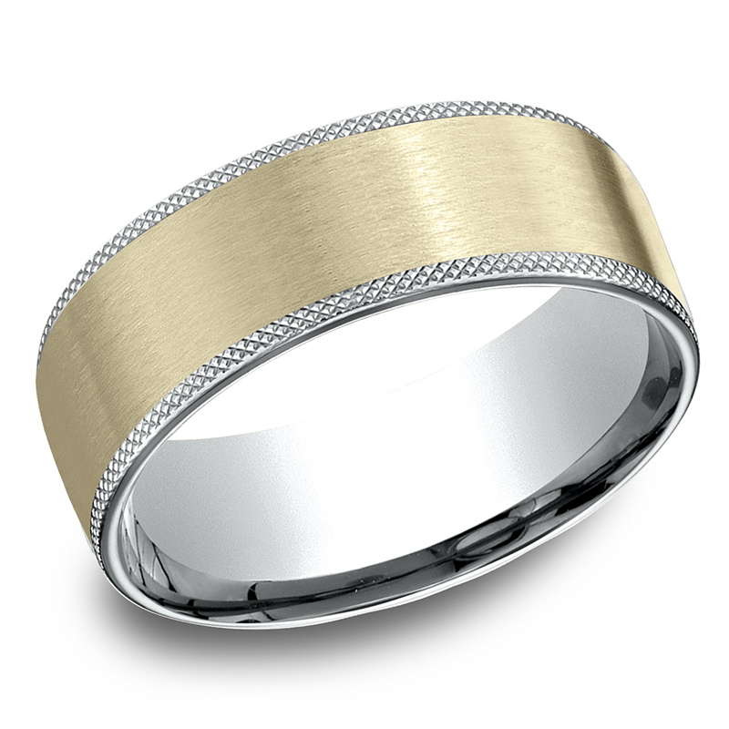 Benchmark 8mm Comfort Fit Knurled Edge Satin Finish Design Band - view 2