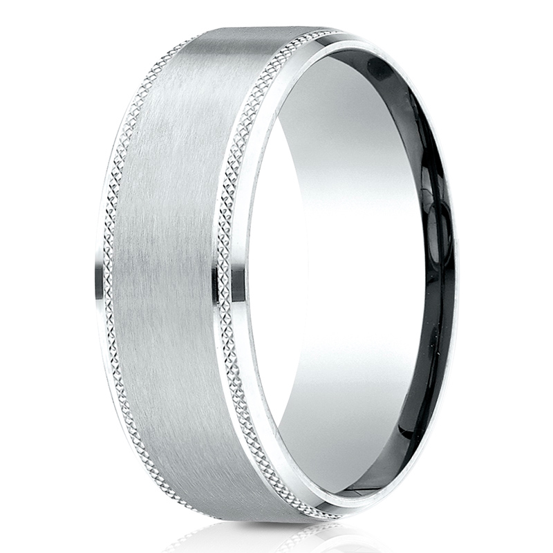 Benchmark 8mm Comfort Fit Knurled Drop Bevel Satin Finish Design Band - view 2