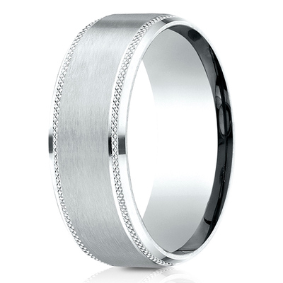 Benchmark 8mm Comfort Fit Knurled Drop Bevel Satin Finish Design Band - view 2 of 9