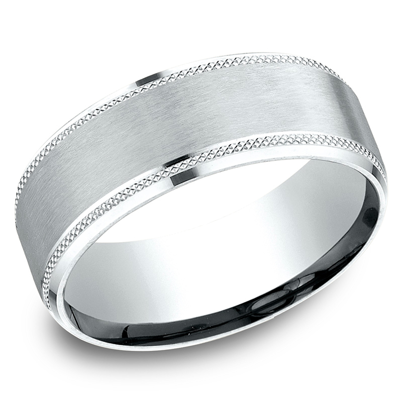 Benchmark 8mm Comfort Fit Knurled Drop Bevel Satin Finish Design Band - view 3