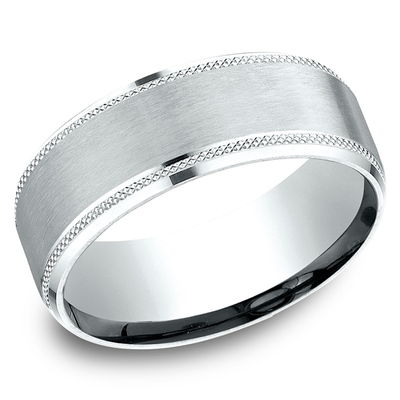 Benchmark 8mm Comfort Fit Knurled Drop Bevel Satin Finish Design Band - view 3 of 9