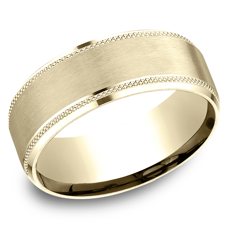 Benchmark 8mm Comfort Fit Knurled Drop Bevel Satin Finish Design Band - view 5