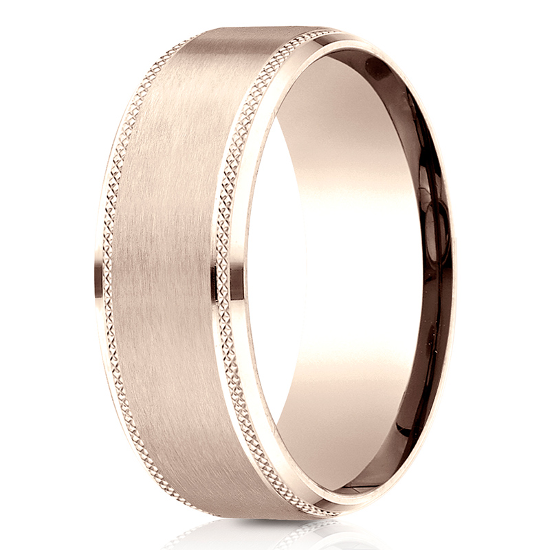 Benchmark 8mm Comfort Fit Knurled Drop Bevel Satin Finish Design Band - view 7