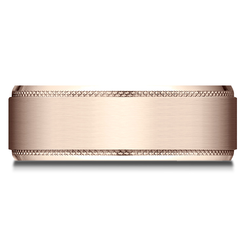 Benchmark 8mm Comfort Fit Knurled Drop Bevel Satin Finish Design Band - view 9