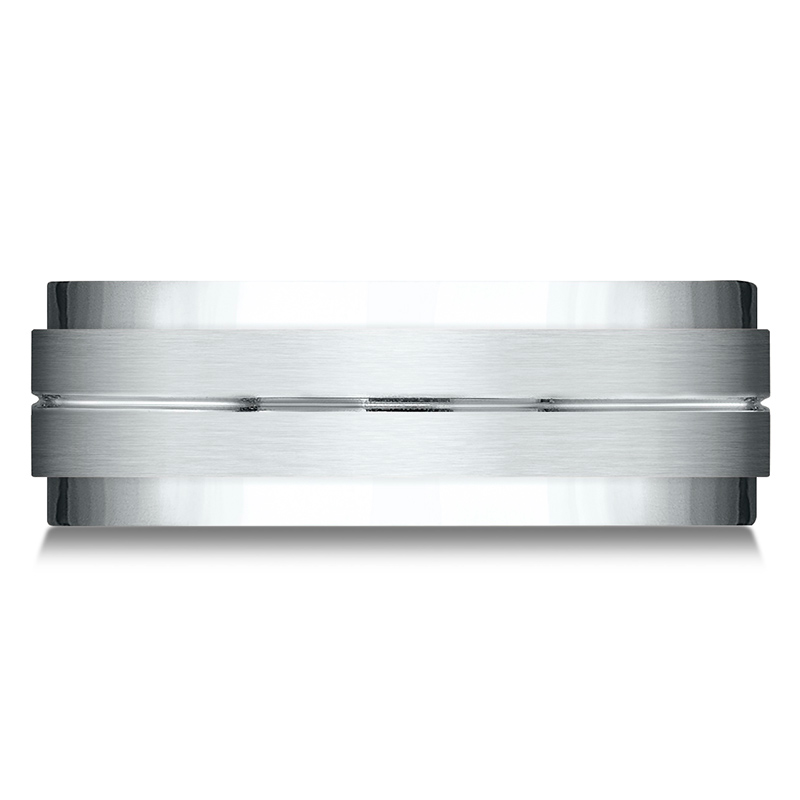 Benchmark 8mm Comfort Fit Drop Bevel Satin Finish Center Design Band - view 3