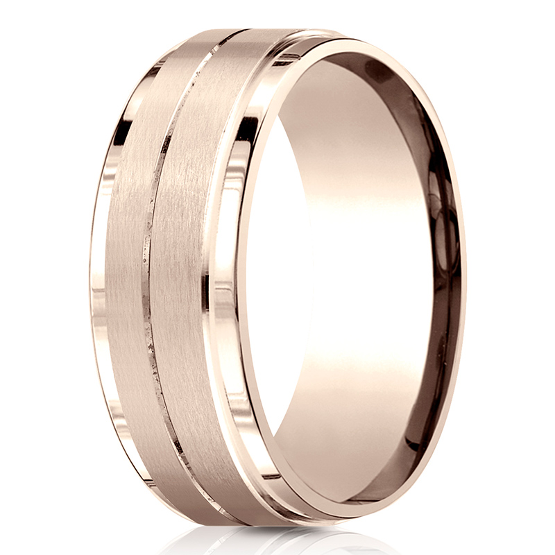 Benchmark 8mm Comfort Fit Drop Bevel Satin Finish Center Design Band - view 7