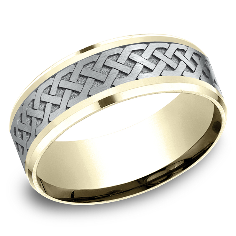 Benchmark 8mm Comfort Fit Drop Bevel Celtic Knot Design Band - view 3