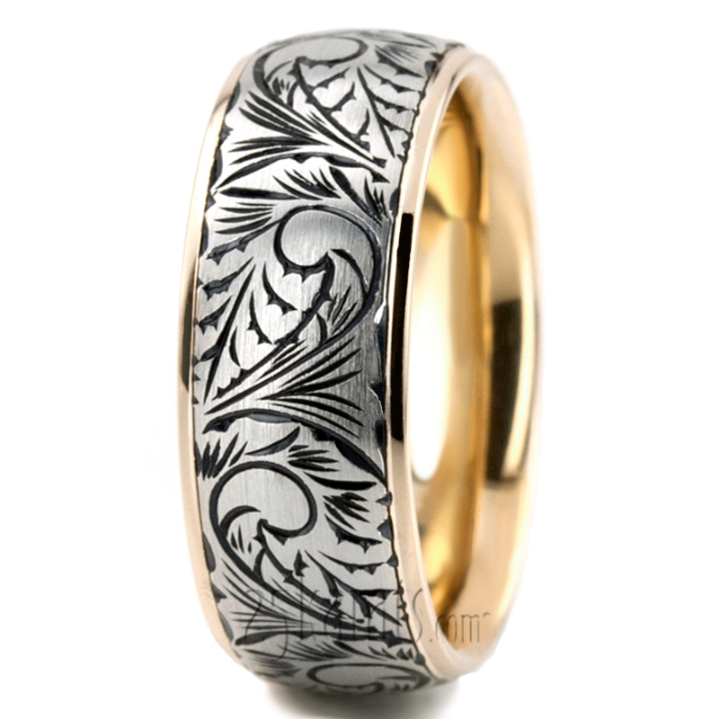 Floral Hand Engraved Wedding Ring - view 2