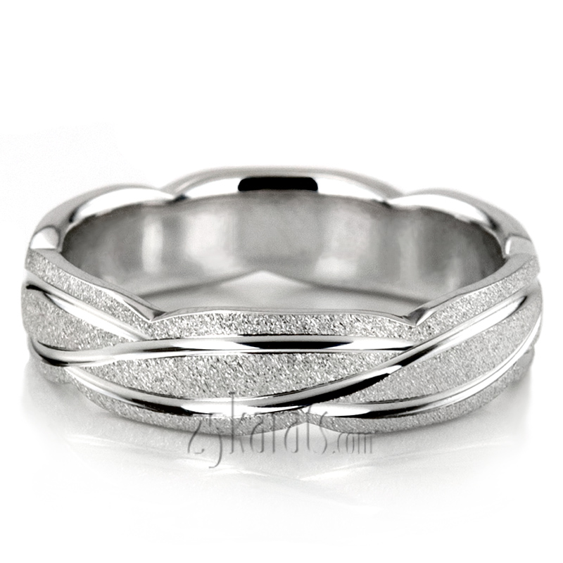 Contemporary Ridged Design Fancy Carved Wedding Band FC100624 14K Gold   Fc100624 