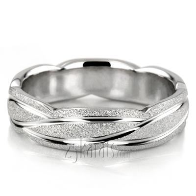 Contemporary Ridged Design Fancy Carved Wedding Band  - view 5 of 5