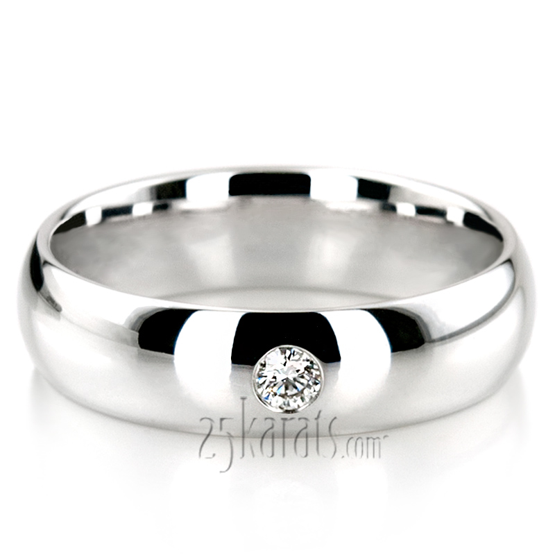 High Polished Solitaire Diamond Wedding Band  - view 4