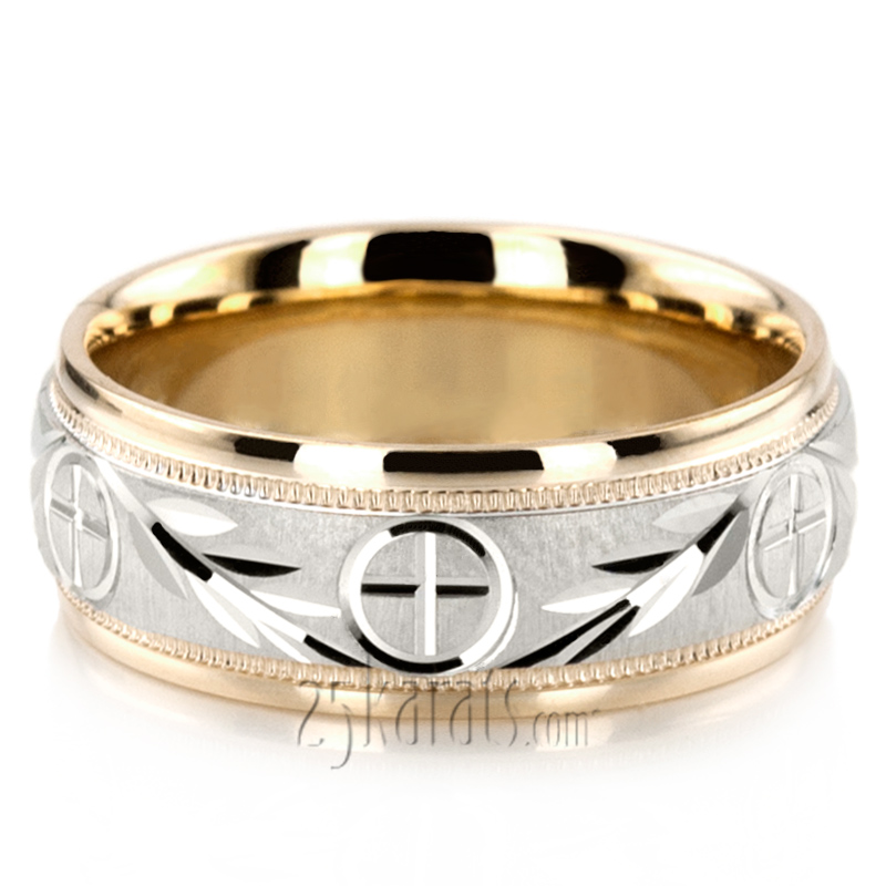 Religious Leaf Design Wedding Band - view 4