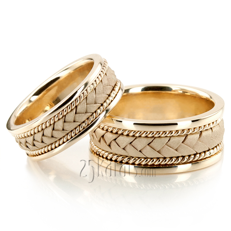 Braided Two-Tone Handmade Wedding Ring Set - HH-HC100104 - 14K Gold