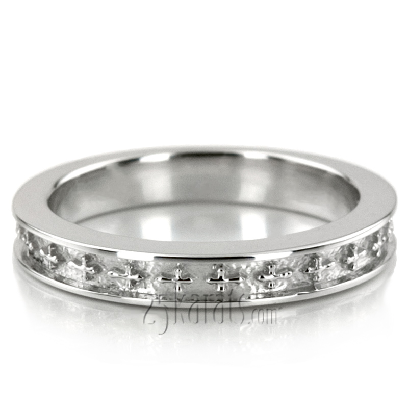 Engraved Cross Design Wedding Band - view 5