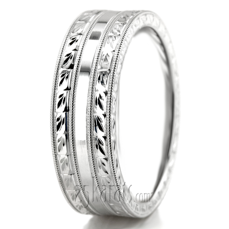 Custom Hand Engraved Shiny Wedding Ring  - view 5