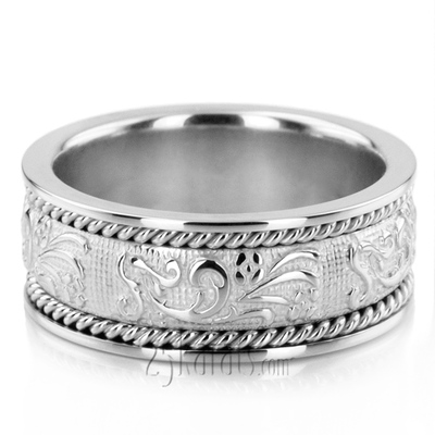 Floral Carved Antique and Braided Wedding Band  - view 5 of 7