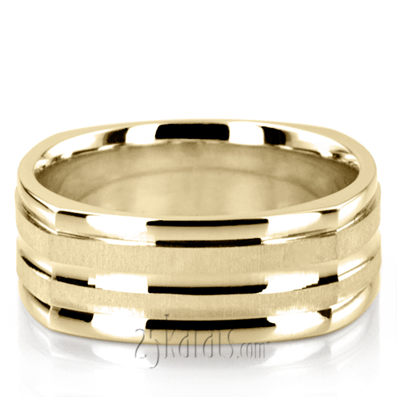 Classic Squared Carved Design Wedding Ring  - view 3