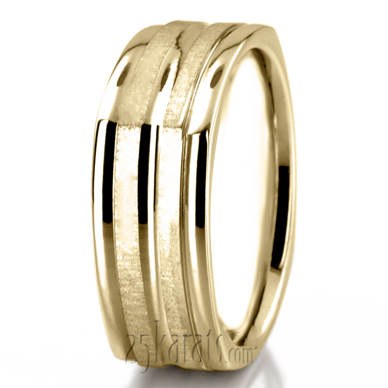 Classic Squared Carved Design Wedding Ring  - view 4