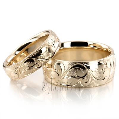 Exquisite Wire Matte Fancy Carved Wedding Ring Set - view 3 of 3