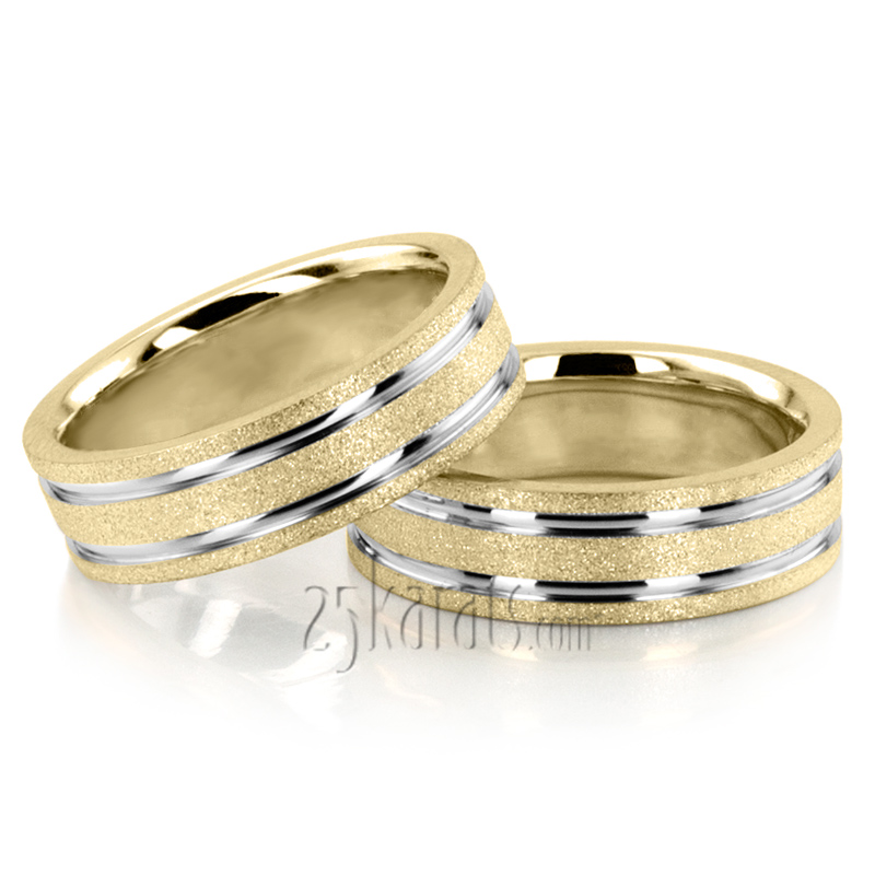 Contemporary Two-Color Stoned Wedding Ring Set - view 2