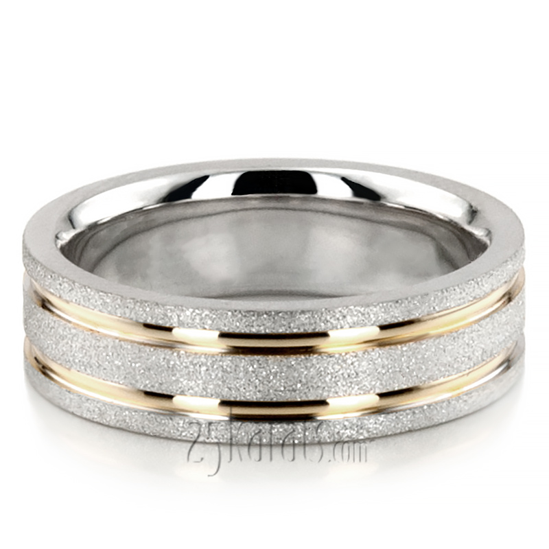 Contemporary Two-Color Stoned Wedding Ring Set - view 3