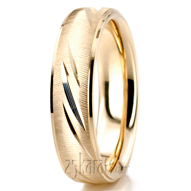 Traditional Grooved Fancy Carved Wedding Band  - view 6