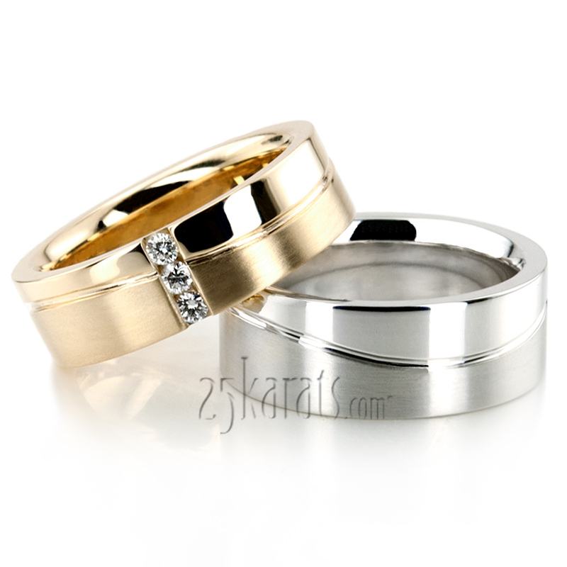 Wave Design Couples Diamond Wedding Ring Set - view 7