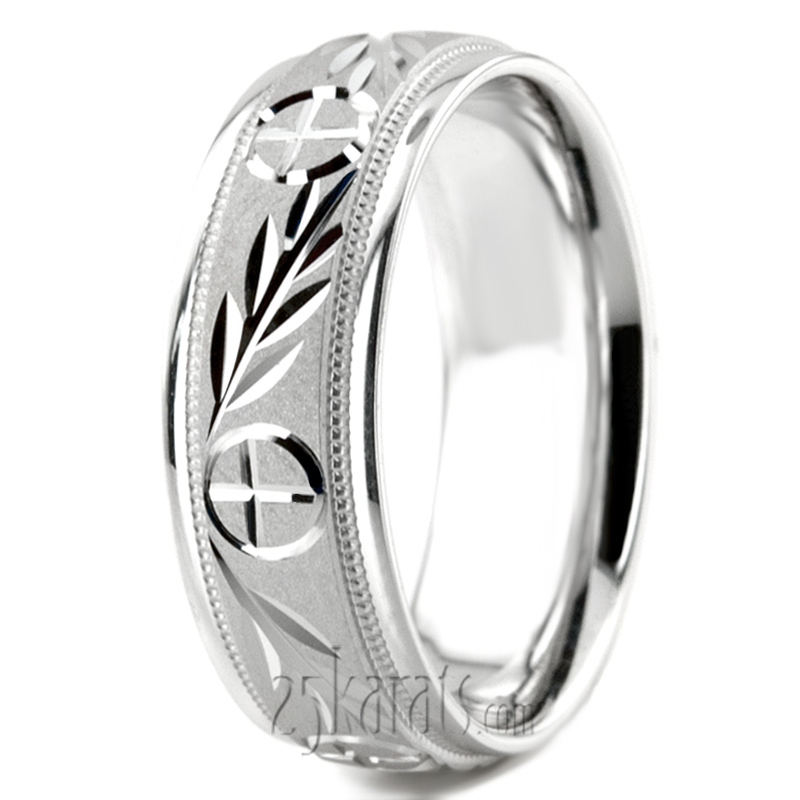 Religious Leaf Design Wedding Band - view 5