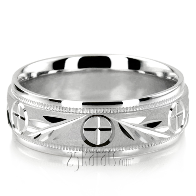 Religious Leaf Design Wedding Band - view 6