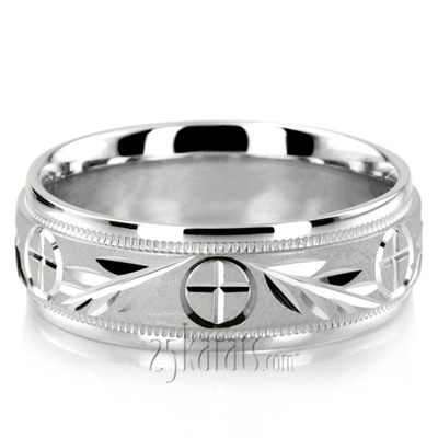 Religious Leaf Design Wedding Band - view 6 of 6