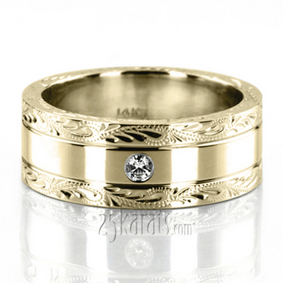 Floral Design Unisex Diamond Wedding Band - view 6