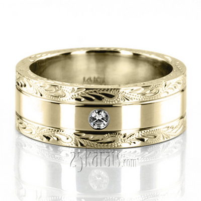 Floral Design Unisex Diamond Wedding Band - view 6 of 6