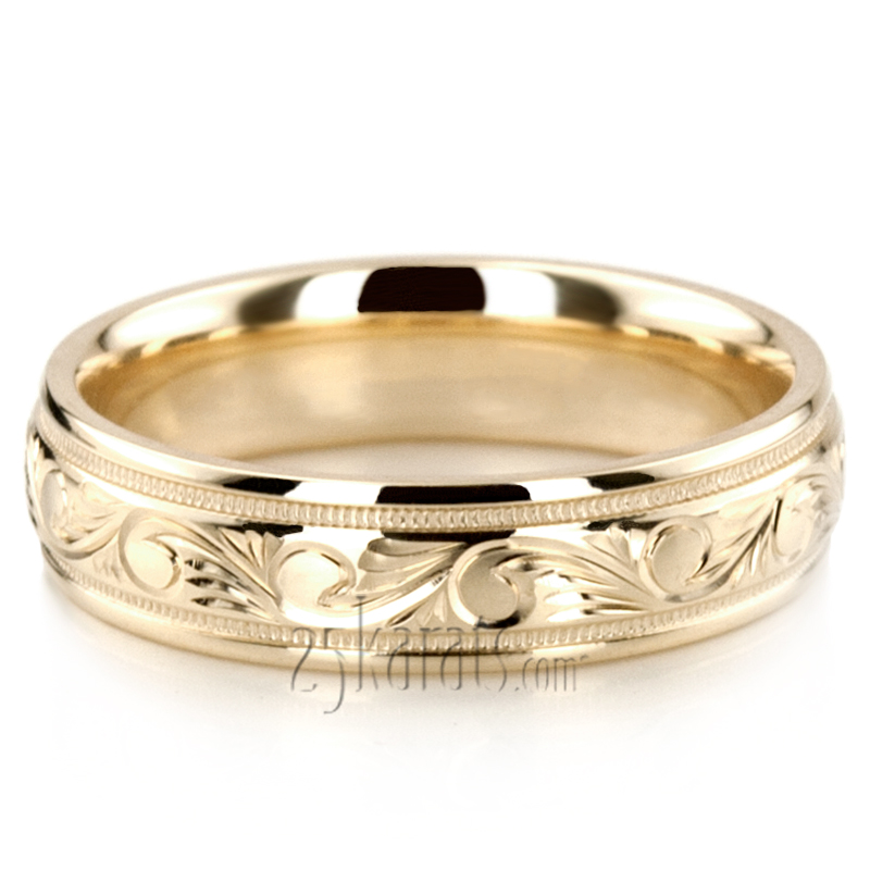 Elegant Hand Engraved Fancy Designer Wedding Band  - view 8