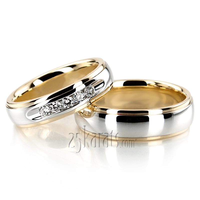 Step Edge Dome Diamond Wedding Band Set - view 4