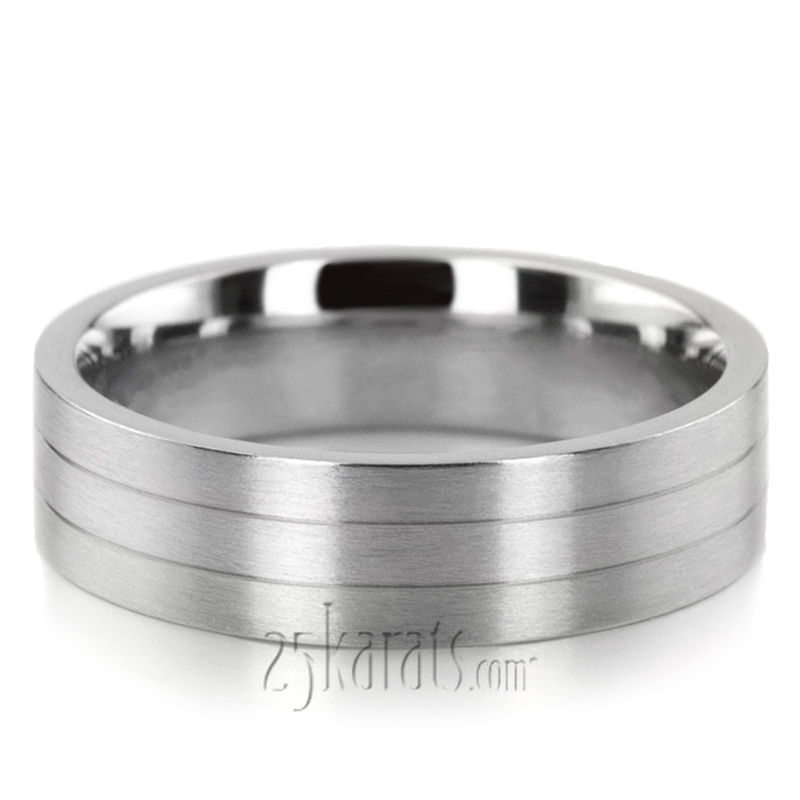 Benchmark 6mm Comfort-Fit Satin-Finished with Parallel Center Cuts Carved Design Band - view 2