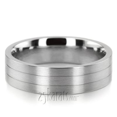 Benchmark 6mm Comfort-Fit Satin-Finished with Parallel Center Cuts Carved Design Band - view 2 of 6