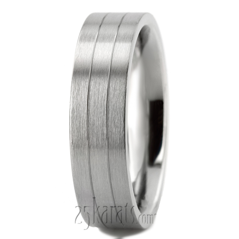 Benchmark 6mm Comfort-Fit Satin-Finished with Parallel Center Cuts Carved Design Band - view 3