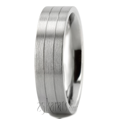 Benchmark 6mm Comfort-Fit Satin-Finished with Parallel Center Cuts Carved Design Band - view 3 of 6