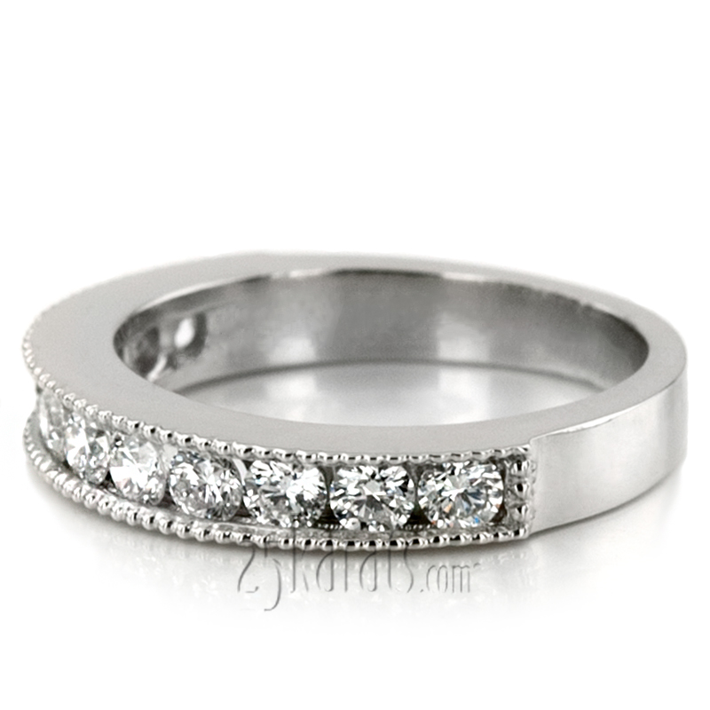 Channel Set Milgrain Diamond Wedding Band (0.72 ct.) - view 6